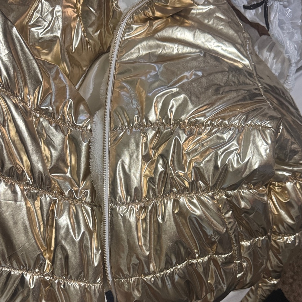 Colleen Lopez Shimmering Gold Puffer Jacket